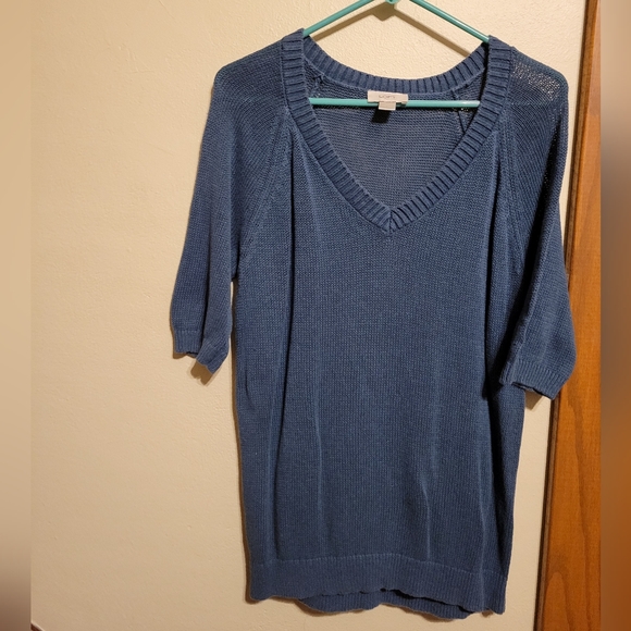 LOFT Blue Gray ½ Sleeve Vneck Knit Sweater size Large - Picture 2 of 5